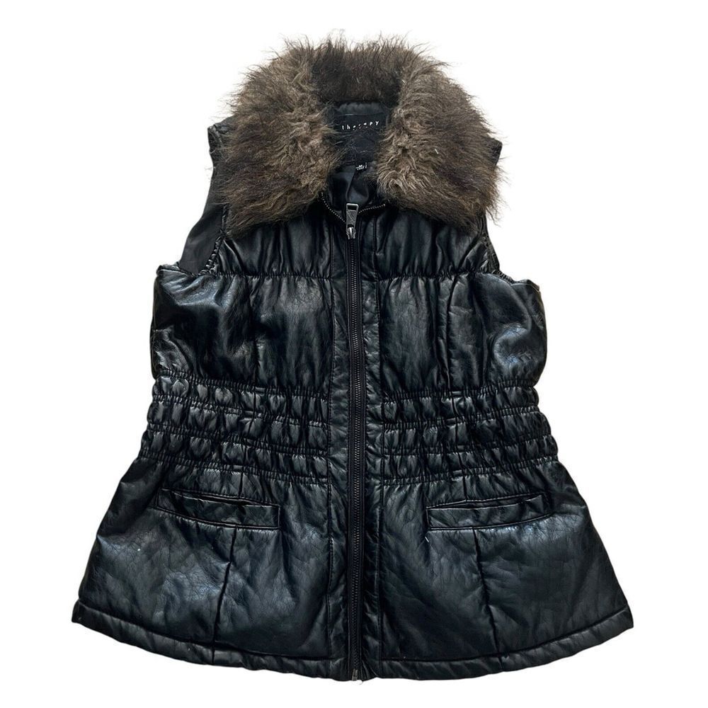 Therapy Faux Leather and Fur Zipper Vest Black Womens Size M